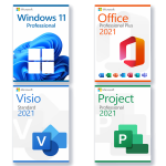 Microsoft Visio 2021 Standard, Project 2021 Professional, Office 2021 Professional Plus, Windows 11 Pro licencia para 3 PCs